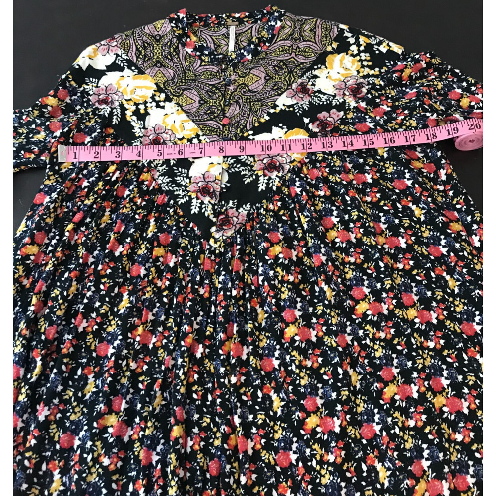 Free People Wildflower Fields Tunic XS Floral Bell Sleeve Boho Top - Picture 8 of 11